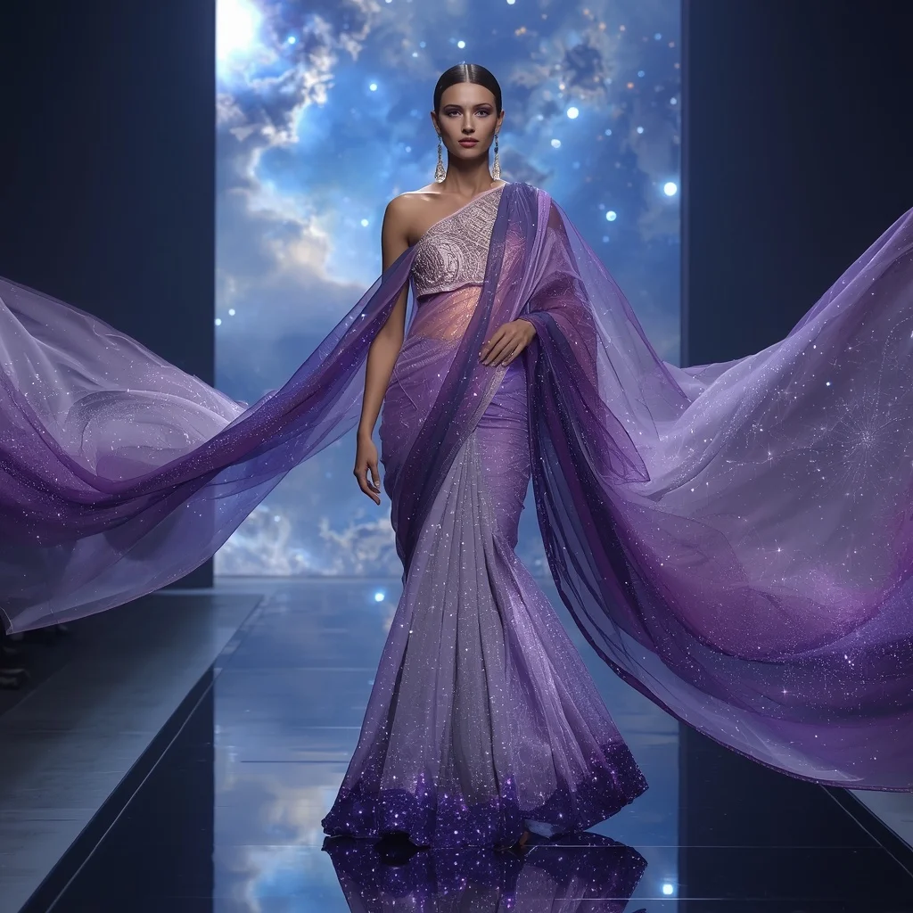 Crystal Nebula Veil Saree with Floating Galaxy Drapes | New Instagram Trend Prompt For Girl Love Copy And Paste