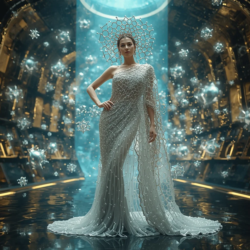 Crystal Neural Hive Saree with Floating Data Swarm | Romantic Ai Prompt