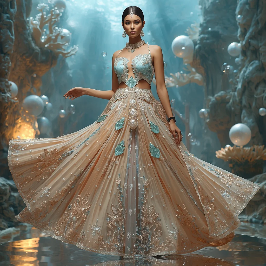 Crystal Pearl Reef Saree with Luxury Ocean Pavilion Kingdom | Trending Prompts For Instagram For Girl