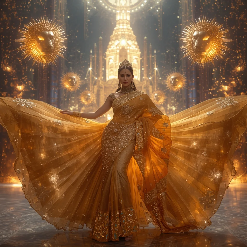 Crystal Prism Lioness Saree with Solar Royal Infinity Empire | Prompt Seen Trending Girl Instagram