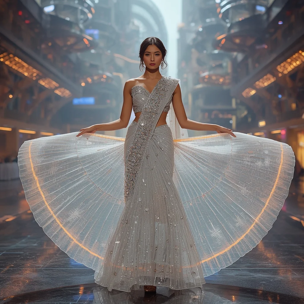 Crystal Racing Circuit Saree with Floating Velocity Megacity | Prompt Seen Trending Girl Instagram