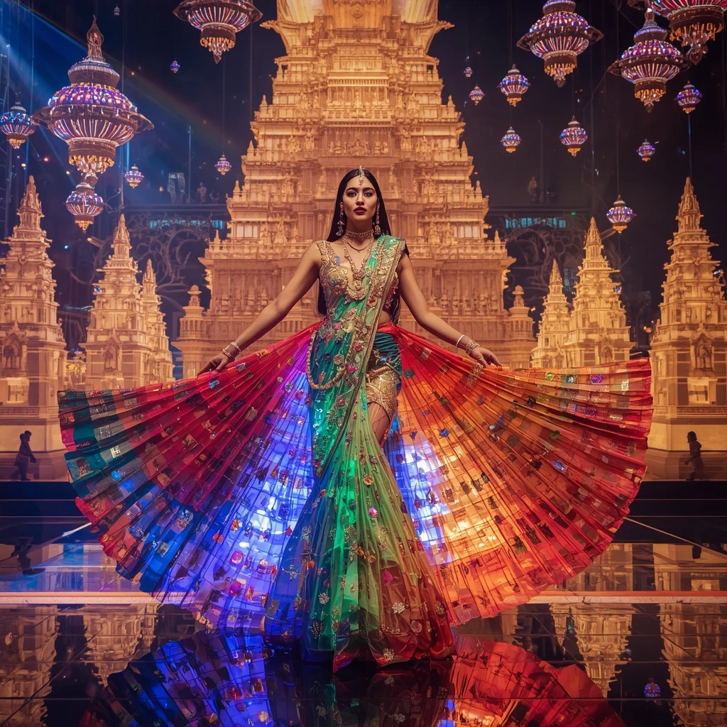 Crystal Rainbow Temple Saree with Floating Festival Light Kingdom | Trending Prompt Girls Instagram