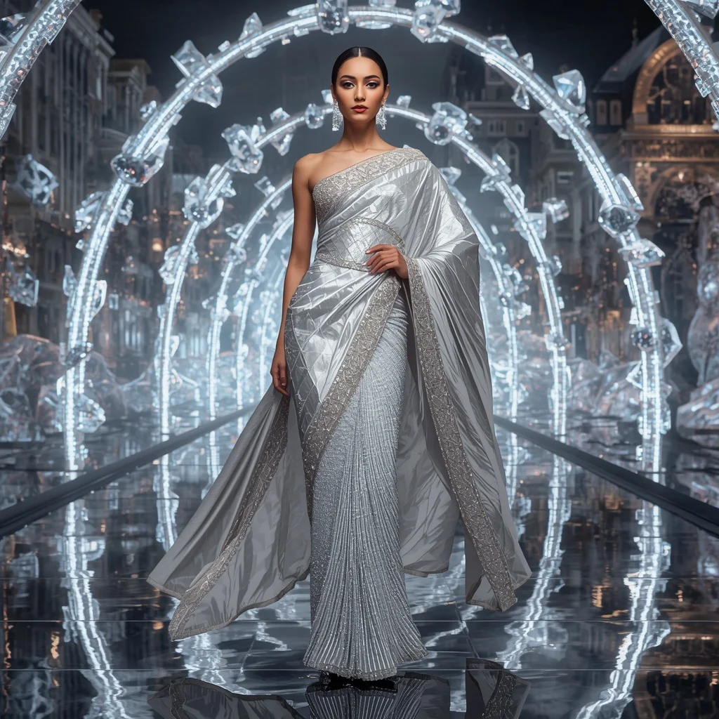 Crystal Reflective Arch Saree with Infinity Fashion Boulevard | Face Ai Prompt