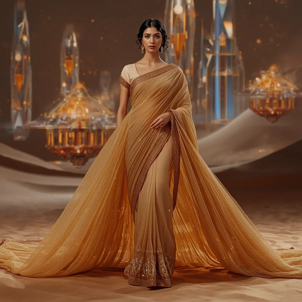 Crystal Sand Dune Circuit Saree with Desert Tech Infinity Megacity | Ai Gemini Prompt