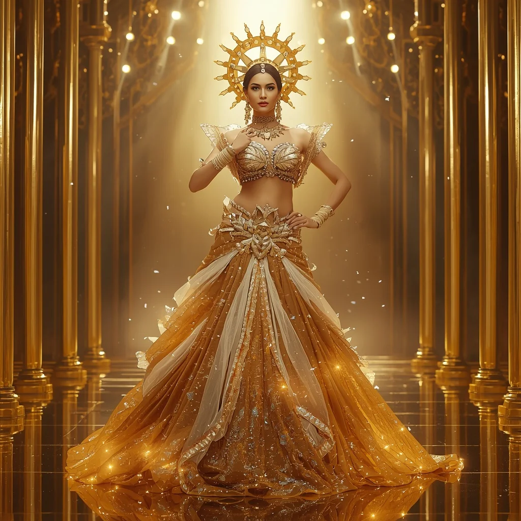 Crystal Solar Crown Pyramid Saree with Golden Infinity Citadel | Prompt For Traditional Look For Couple