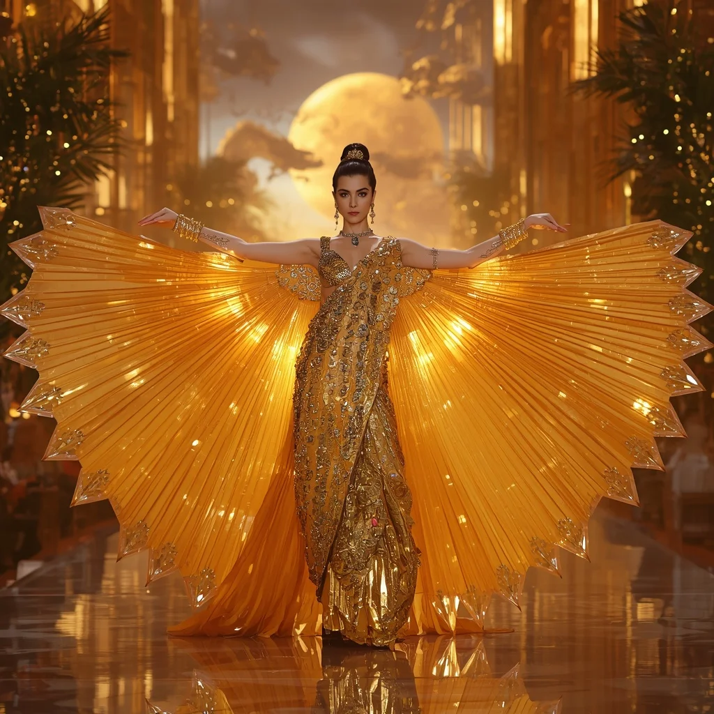 Crystal Solar Dragon Saree with Floating Golden Horizon Empire | Ai Video Generator Prompt