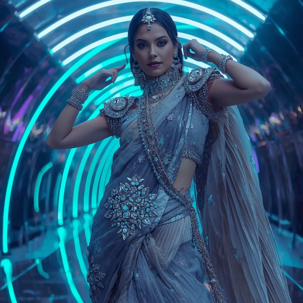 Crystal Storm Royale Saree with Infinity Ribbon Reflection Chamber | Gemini AI Photo Prompt Copy Paste Trending Girl 2026