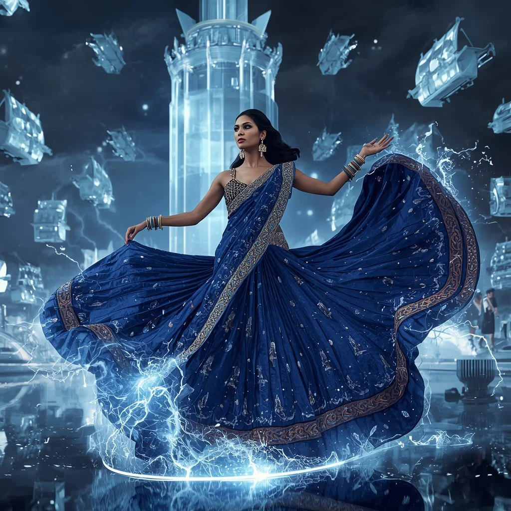 Crystal Storm Ship Saree with Floating Thunder Ocean Realm | Instagram Aesthetic Ai Prompt