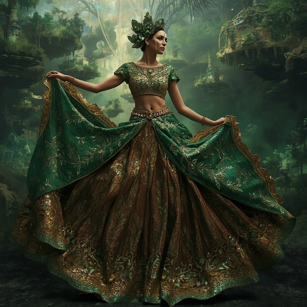 Crystal Tree Ring Saree with Floating Ancient Forest Galaxy | Leonardo Ai Image Prompt