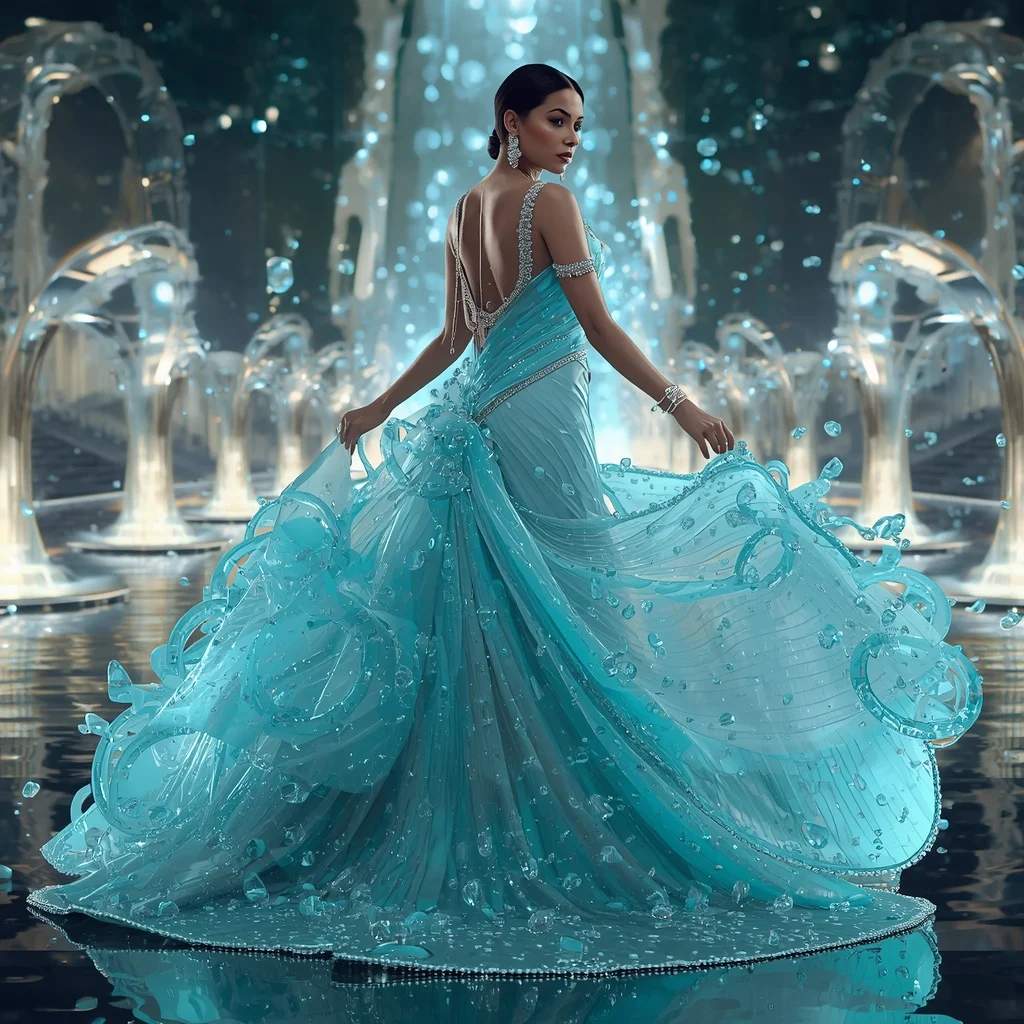 Crystal Water Ring Saree with Infinity Fountain Metropolis | Prompt Ai For Girl Aesthetic