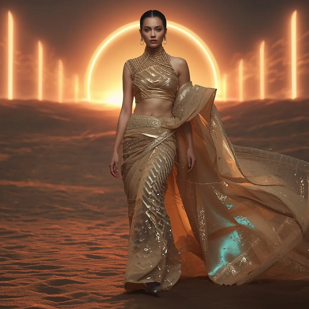 Cyber Sandstorm Armor Saree with Neon Desert Winds | Prompt Chatgpt
