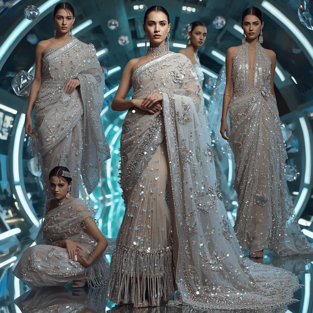Diamond Aurora Empress Saree with Floating Crystal Galaxy Hall | Prompt Ai For Girl Aesthetic