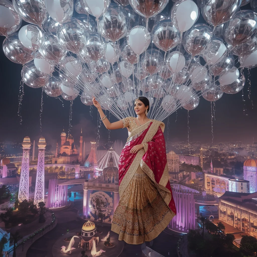 Diamond Balloon Carnival Saree with Floating Celebration World | Selfie Prompt