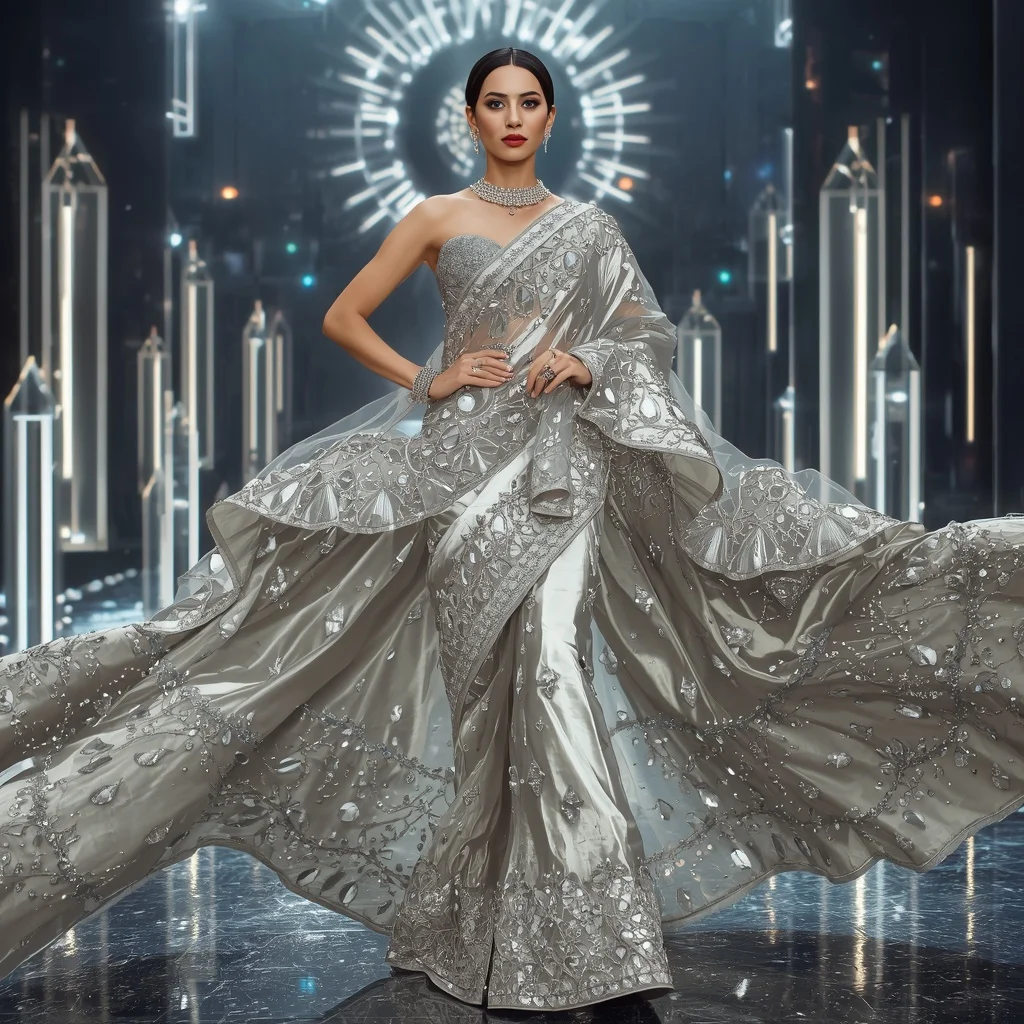 Diamond Celestial Empress Saree with Floating Halo Prism Kingdoms | Prompt For Girl Photo Editing