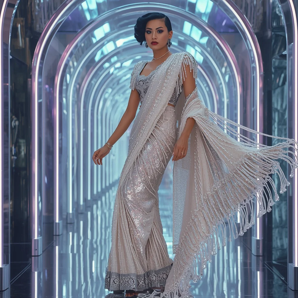 Diamond Crystal Thunder Saree with Prism Reflection Temple | South Indian Prompt For Gemini Girl Instagram