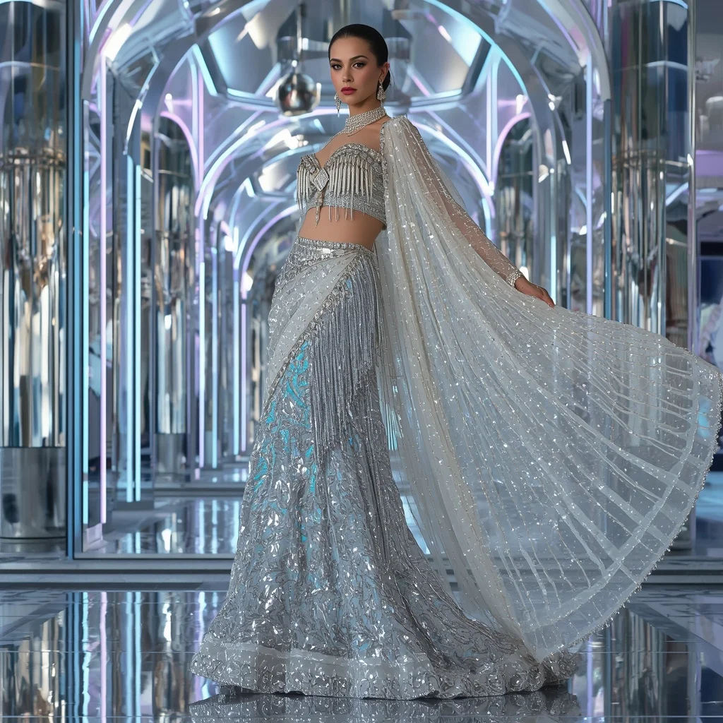 Diamond Flame Crystal Saree with Prism Reflection Empire | Aesthetic Saree Prompt