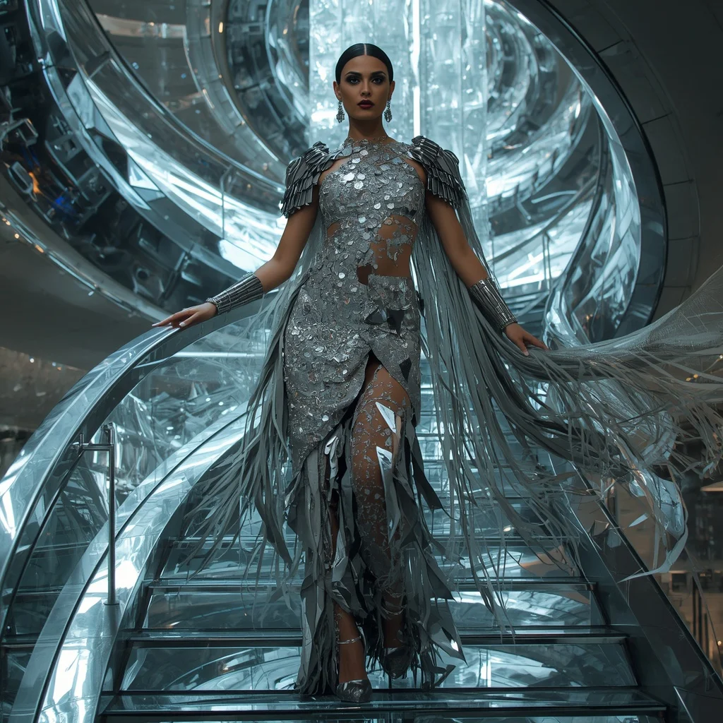 Diamond Meteor Fracture Armor Saree with Floating Crystal Spiral Infinity Collapse Stair Nexus Temple | Editing Prompt Girl
