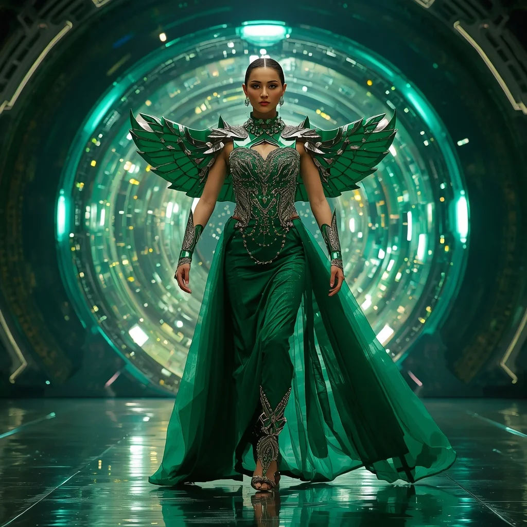 Emerald Cosmic Blade Apex Infinity Armor Saree with Floating Prism Collapse Reactor Dome Nexus Singularity Core System Field Engine | Desi Girl Ai Prompt