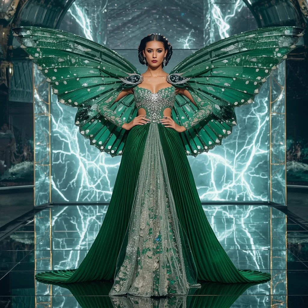 Emerald Eclipse Monarch Saree with Infinity Crystal Crown Velvet Sanctuary | Viral Prompt
