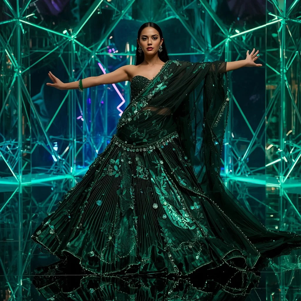 Emerald Eclipse Thunder Saree with Prism Infinity Empire | Gemini Ai Photo