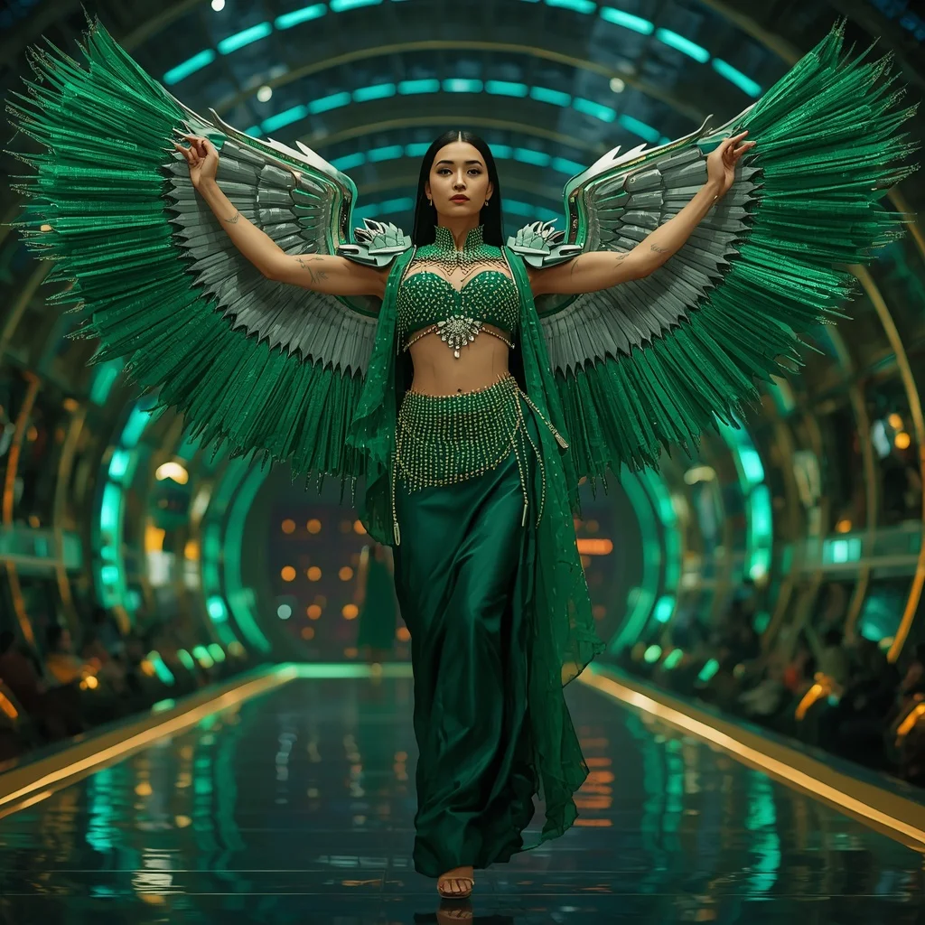 Emerald Quantum Phoenix Apex Infinity Armor Saree with Curved LED Hyper Reactor Dome Cathedral System | Trending Girl Photo Prompt