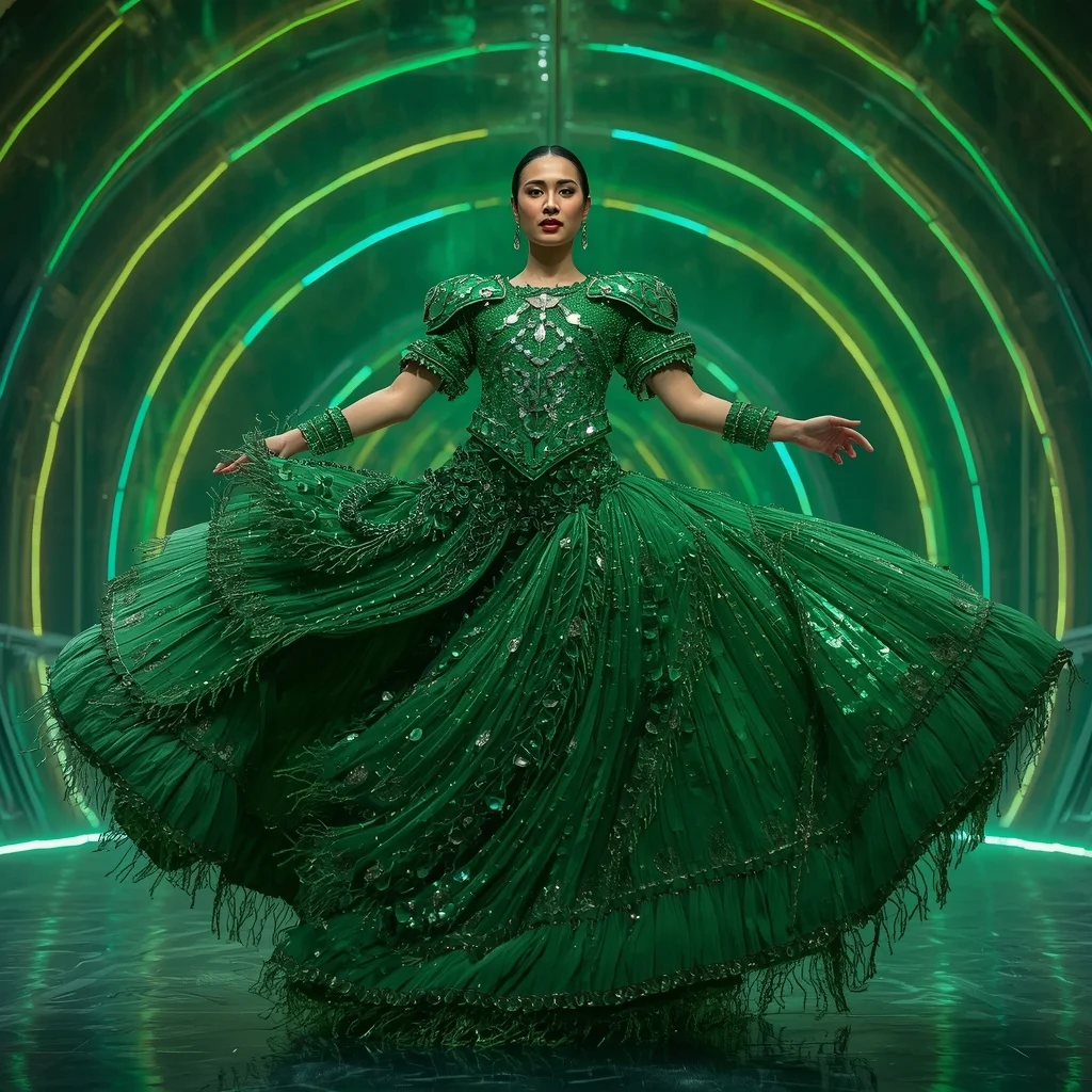 Emerald Supernova Collapse Armor Saree with Neon Energy Singularity Cathedral Core Dome | New Instagram Trend Prompt For Girl And Boy Copy And Paste