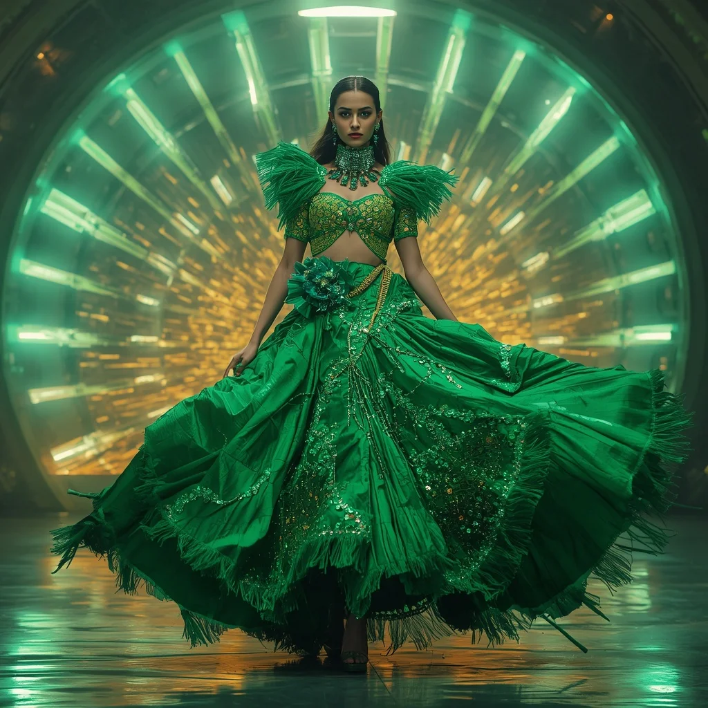 Emerald Supernova Rift Apex Armor Saree with Neon Collapse Energy Cathedral Sphere Reactor Dome | Trending Prompt In Instagram Ai Photo Girls