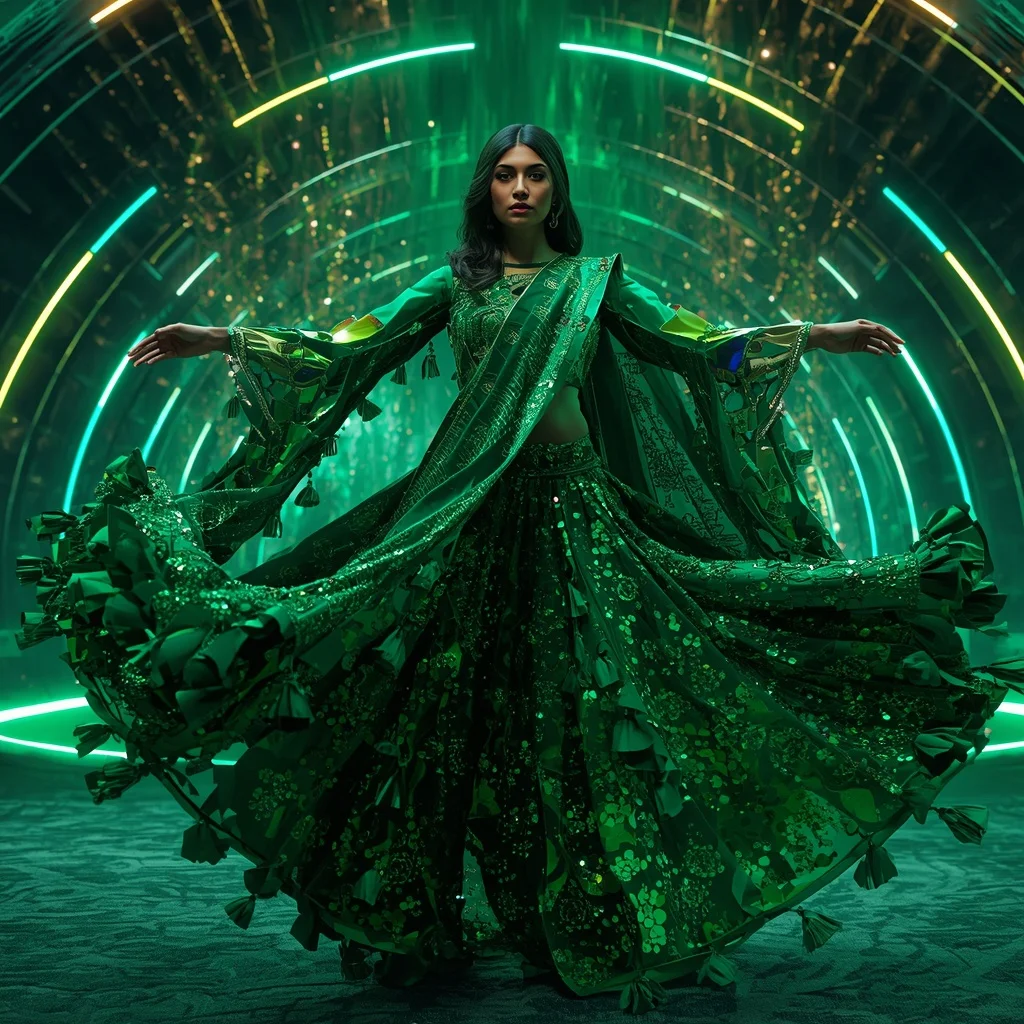 Emerald Supernova Rift Armor Saree with Neon Collapse Energy Cathedral Singularity Dome | Whatsapp Dp Ai Prompt
