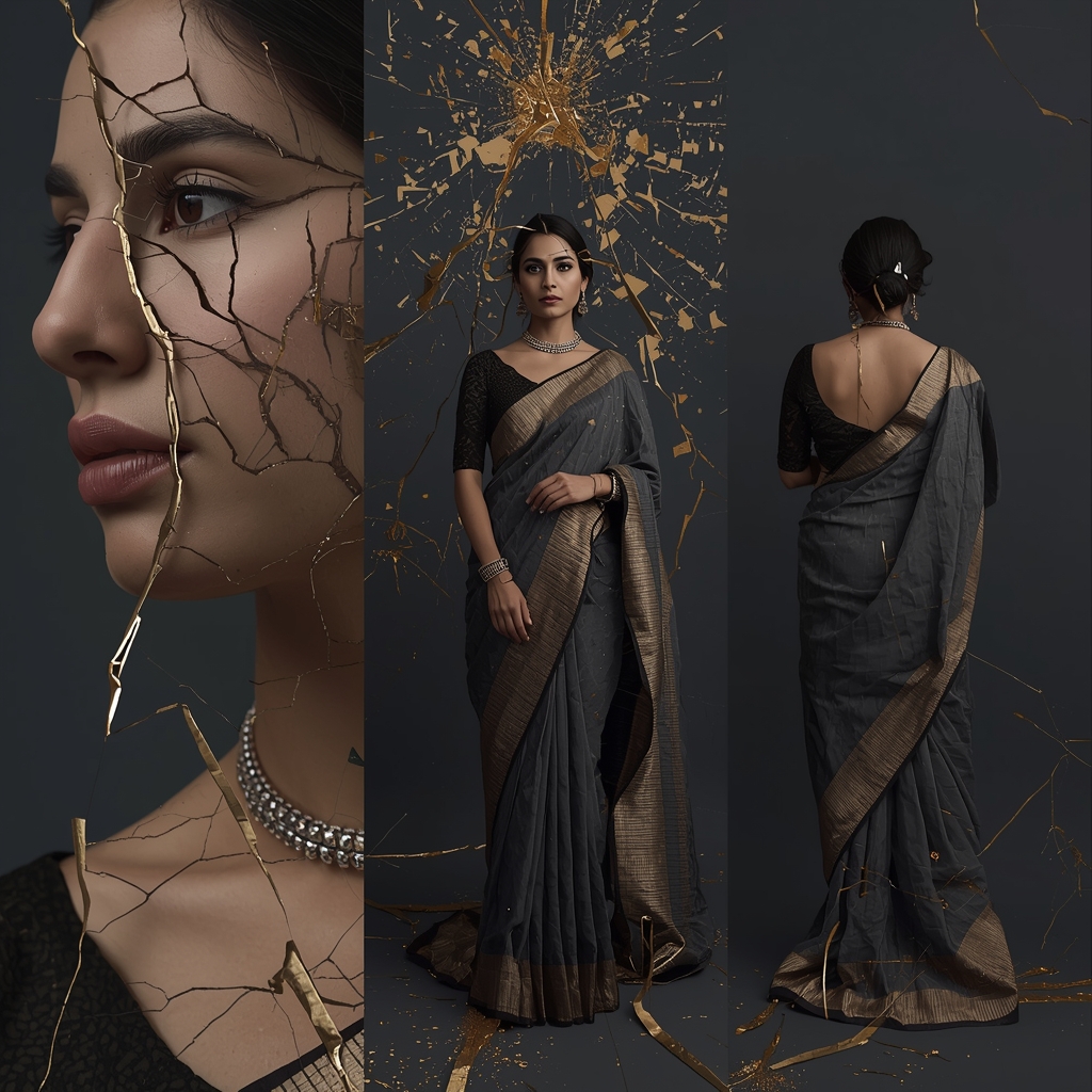 Fancy Festival Saree Kintsugi Atmospheric Shatter | Void Aesthetic | Motivation Ai Prompt