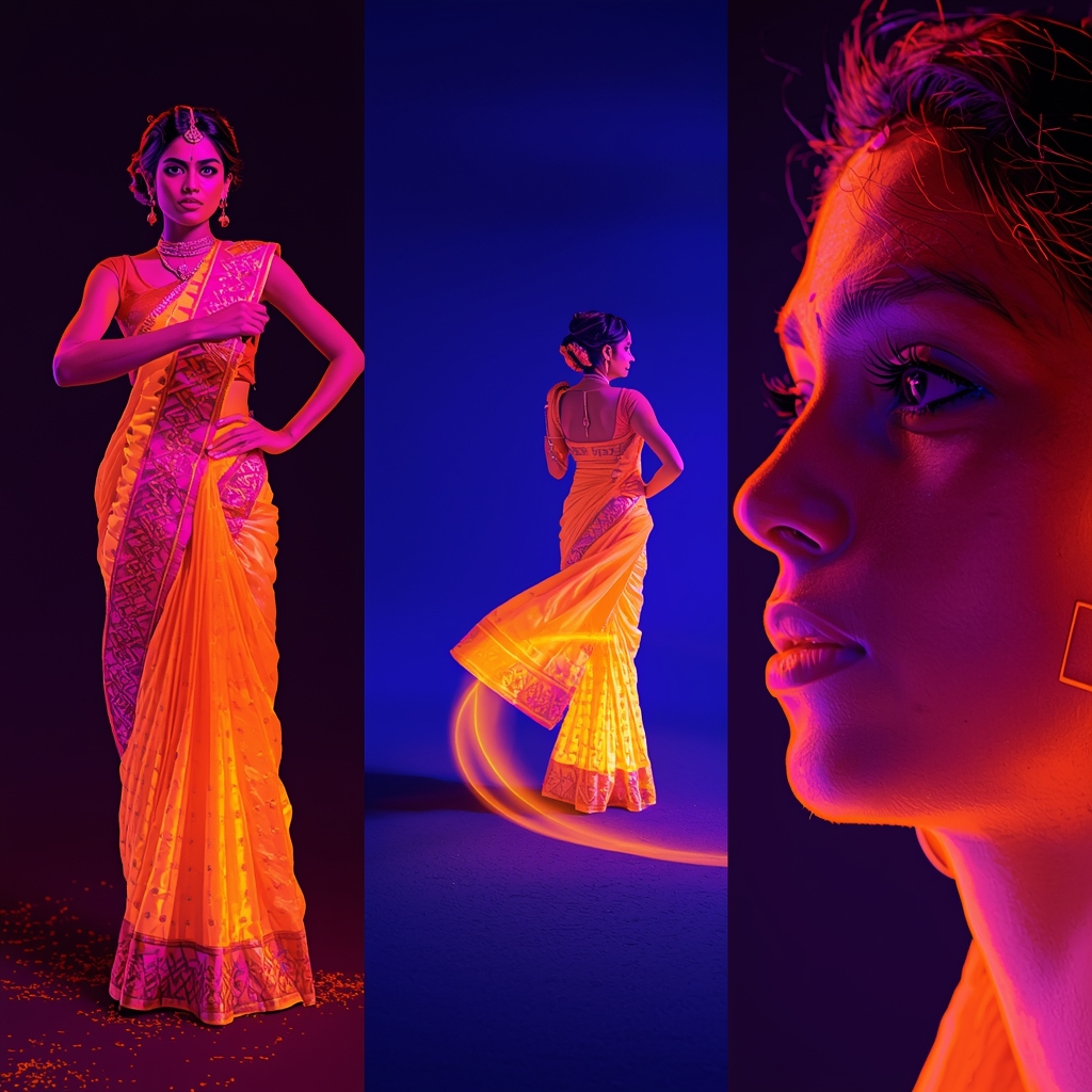 Fancy Festival Saree Thermal Infrared Film Strip | Predator Vision | Romantic Ai Prompt