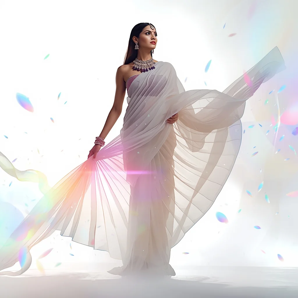 Festival Fancy Saree Acoustic-Wave Sculpted Pleats | Saree Prompt Text To Image