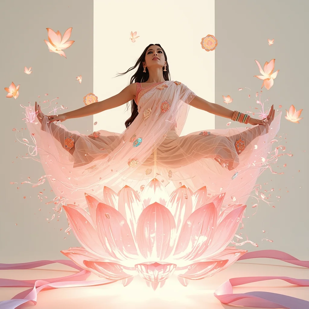 Festival Fancy Saree Nano-Bot Floral Shapeshifter | Gemini Saree Prompt Photo