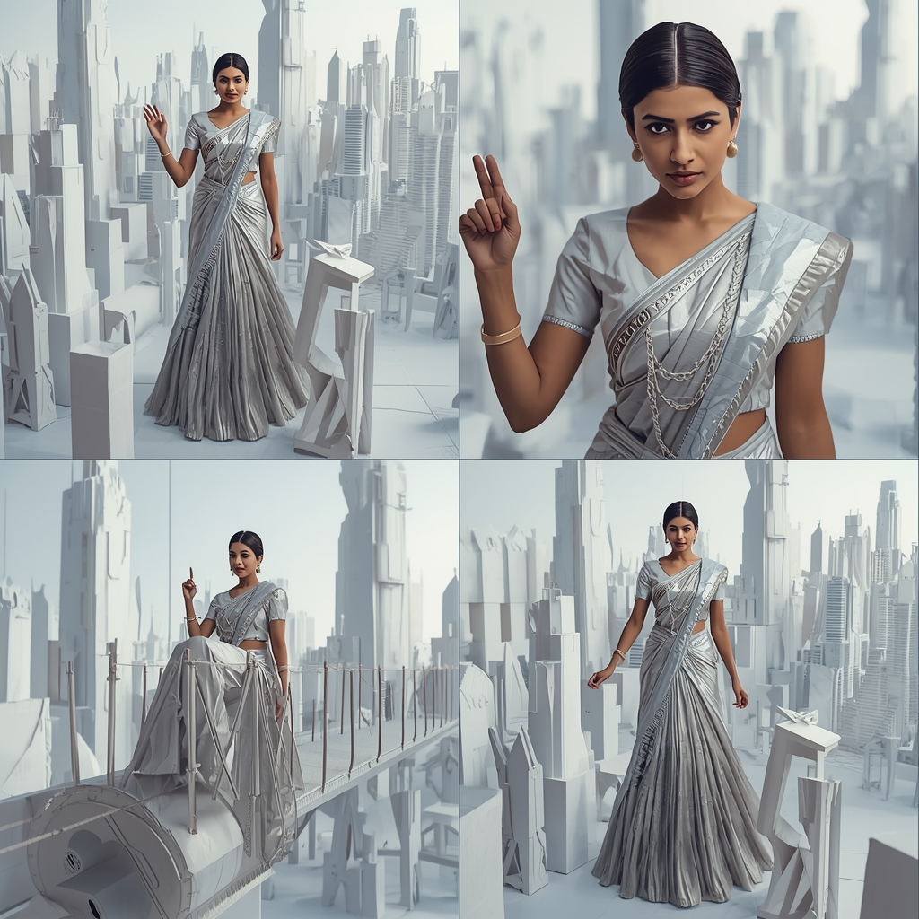Festival Fancy Saree Sentient Origami Metropolis Grid | Papercraft City | Attitude Ai Prompt