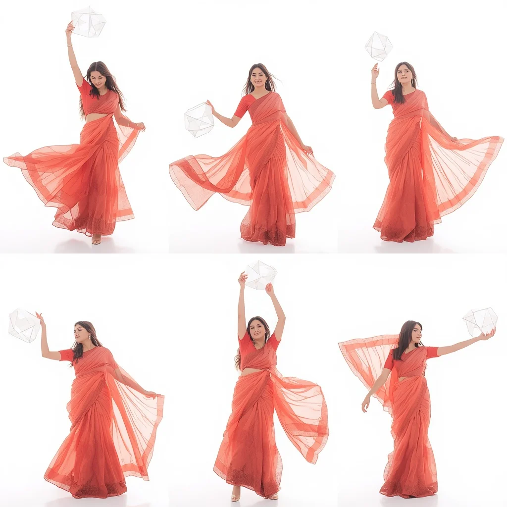 Festive Coral Reef Saree Hovering Abstract Geometric Crystal Architecture | Prompt For Gemini AI Girl Trending