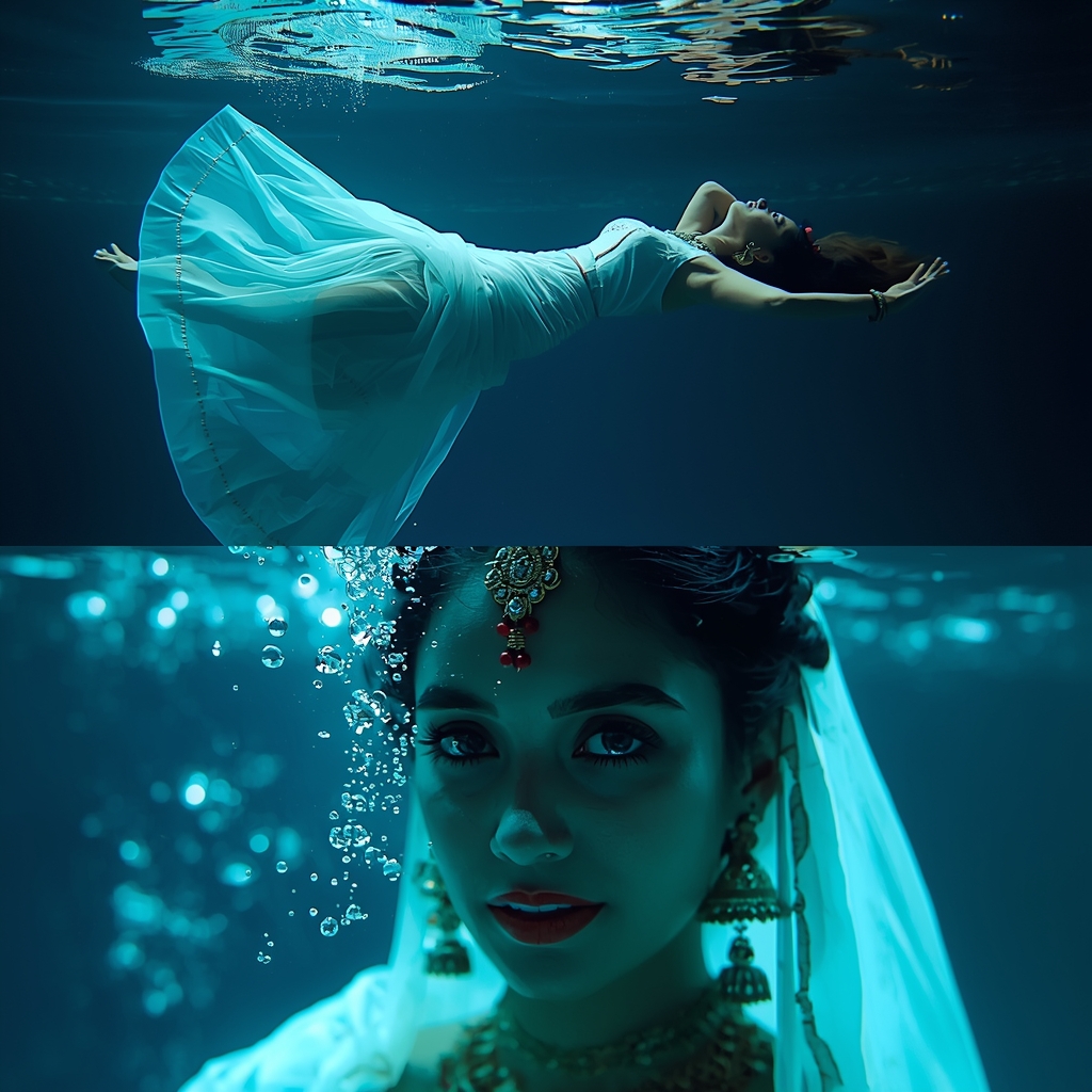Festive Fancy Saree Cherenkov Radiation Pool Split | Atomic Luxury | Whatsapp Dp Ai Prompt