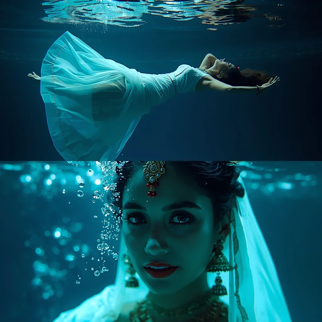 Festive Fancy Saree Cherenkov Radiation Pool Split | Atomic Luxury | Whatsapp Dp Ai Prompt