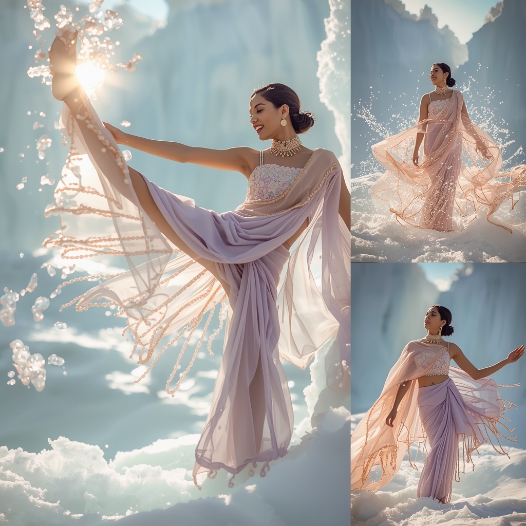 Festive Fancy Saree Elegant Floating Pearl Cascade Drape | Saree Prompt Text To Image