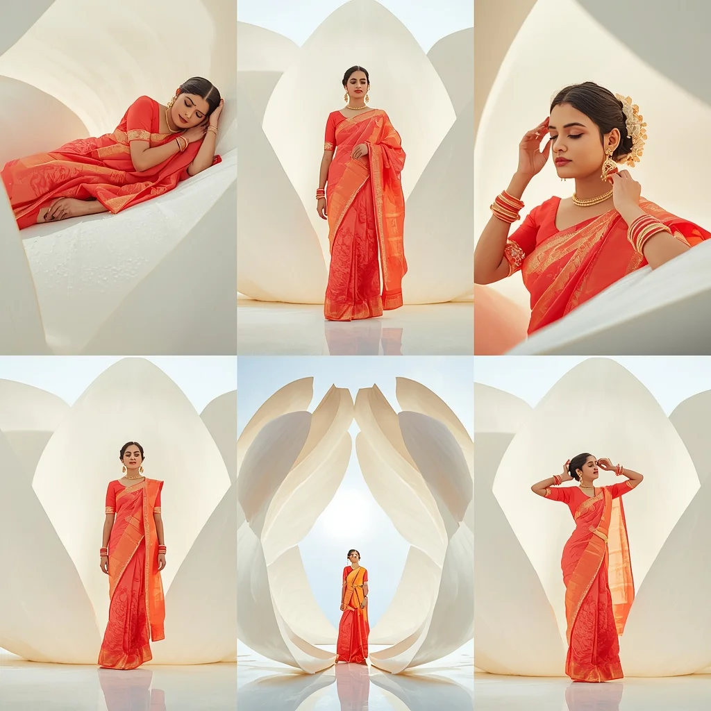 Festive Fancy Saree Giant White Lotus 6-Frame Asymmetrical | Saree Prompt For Women