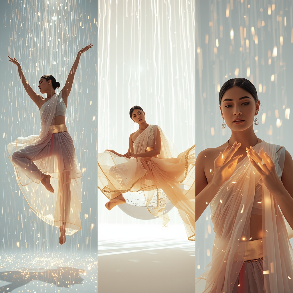 Festive Fancy Saree Luminous Liquid Light Waterfall Stream | Saree Ai Prompt Copy Paste For Gemini