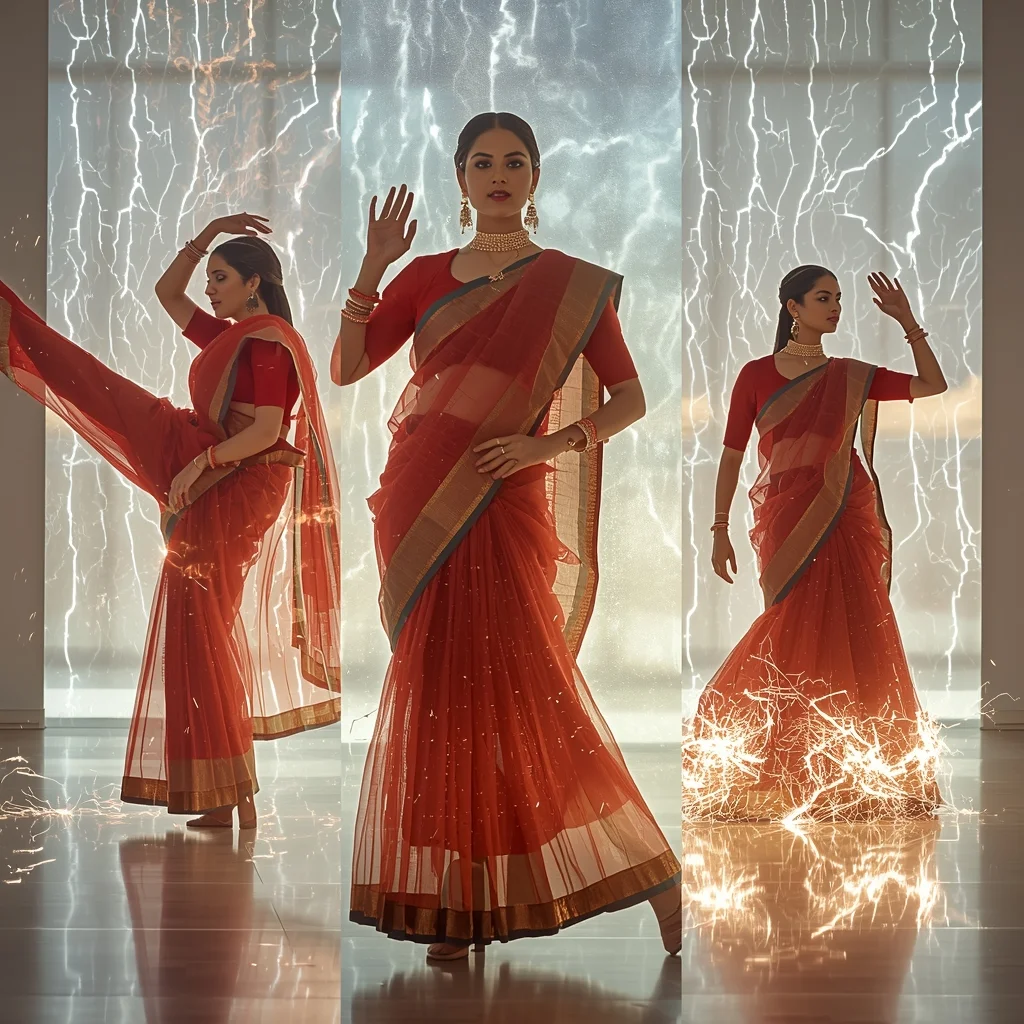 Festive Fancy Saree Piezoelectric Crackle Tulle Multiple-Collage | Saree Ai Prompt Copy Paste For Gemini