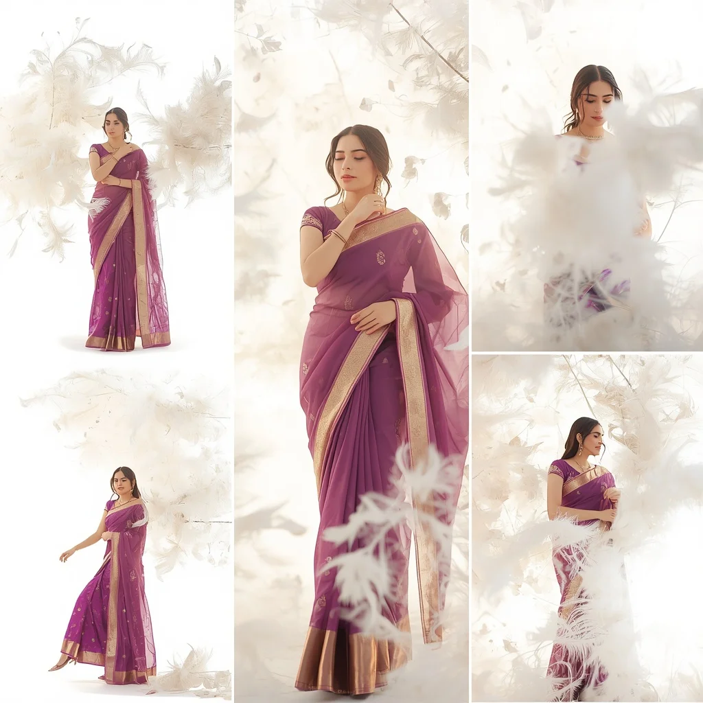 Festive Magenta Purple Saree Glowing White Peacock Feather Plume | Prompt Seen Trending Girl 2026 Instagram