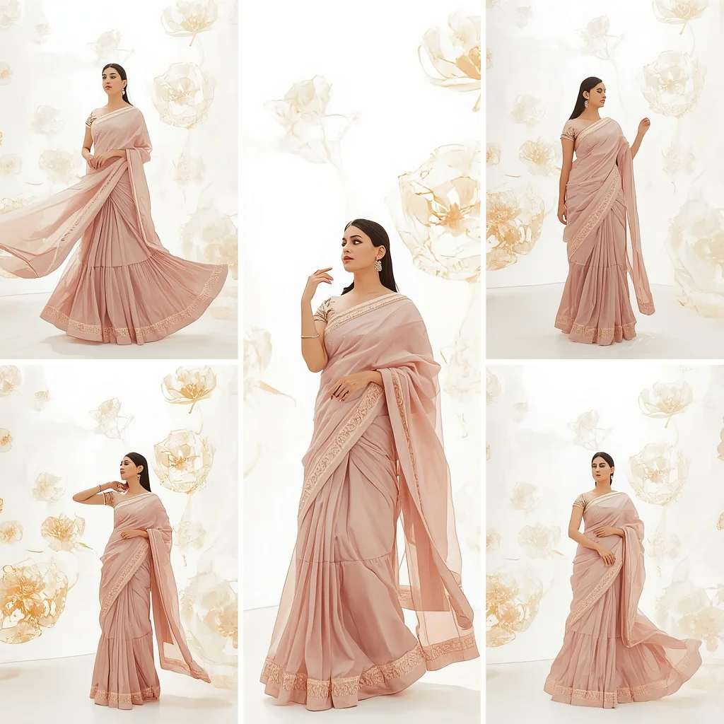 Festive Mauve Saree Translucent Gilded Flower Architecture | Chatgpt Prompt