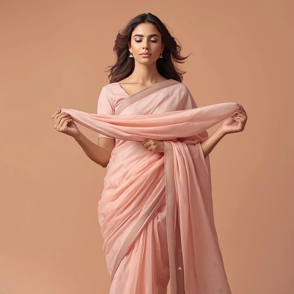 Festive Pastel Girl Dupatta Front Hold Calm Walk Pose | Saree Prompt For Girls