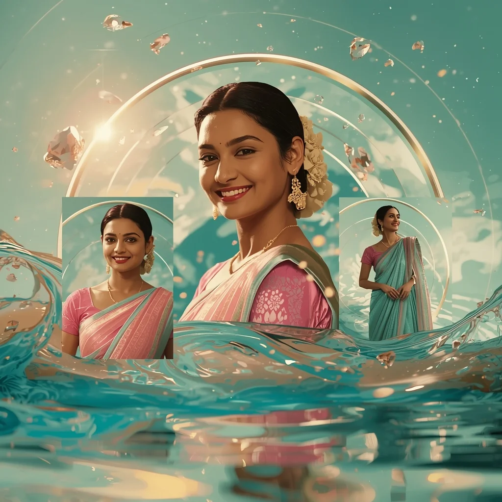 Festive Pastel Saree Aqua Shine Orbit Pulse Drift Collage | Indian Bride Saree Ai Prompt