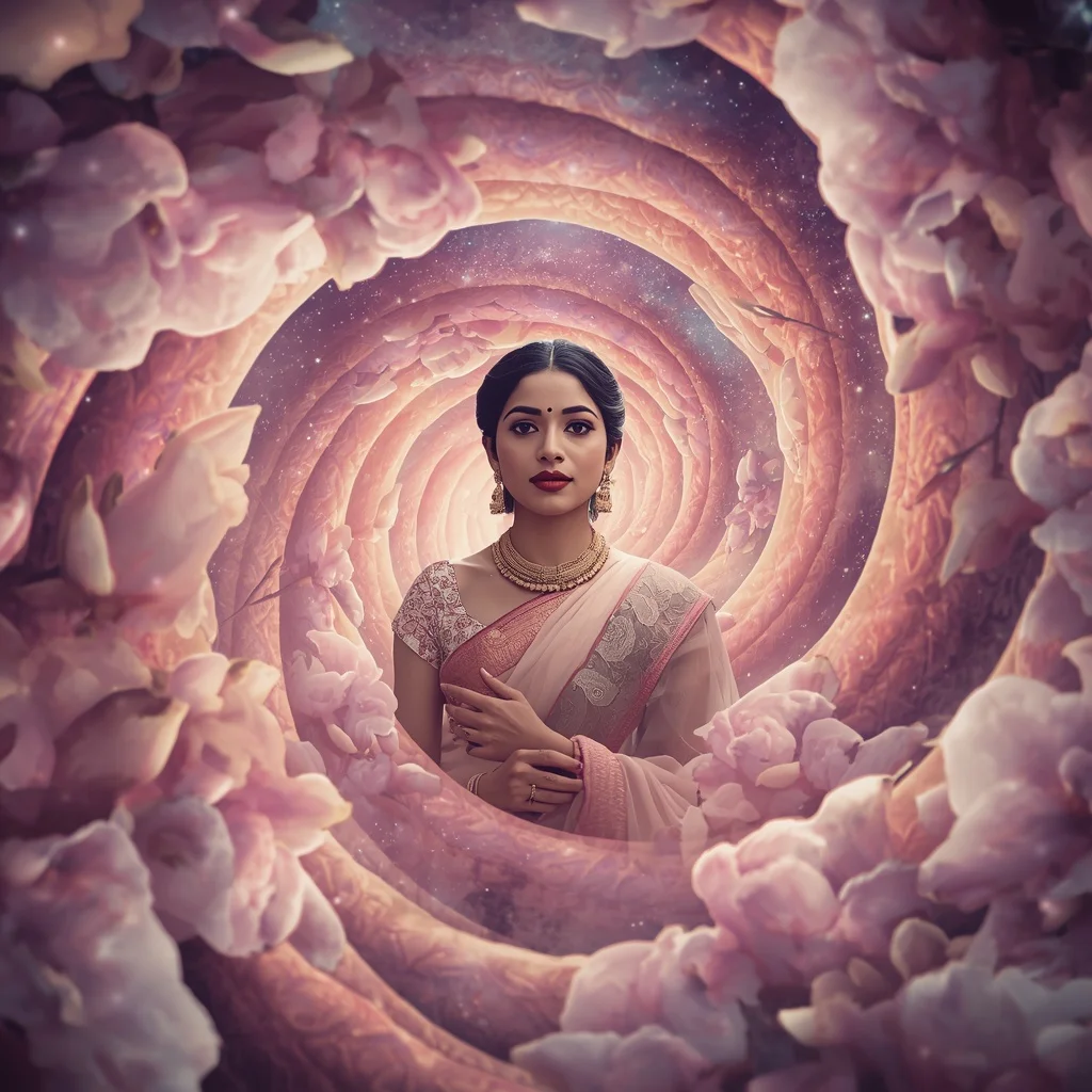 Festive Pastel Saree Aura Spiral Magnolia Galaxy Collage Cinematic | Modern Design Ai Prompt
