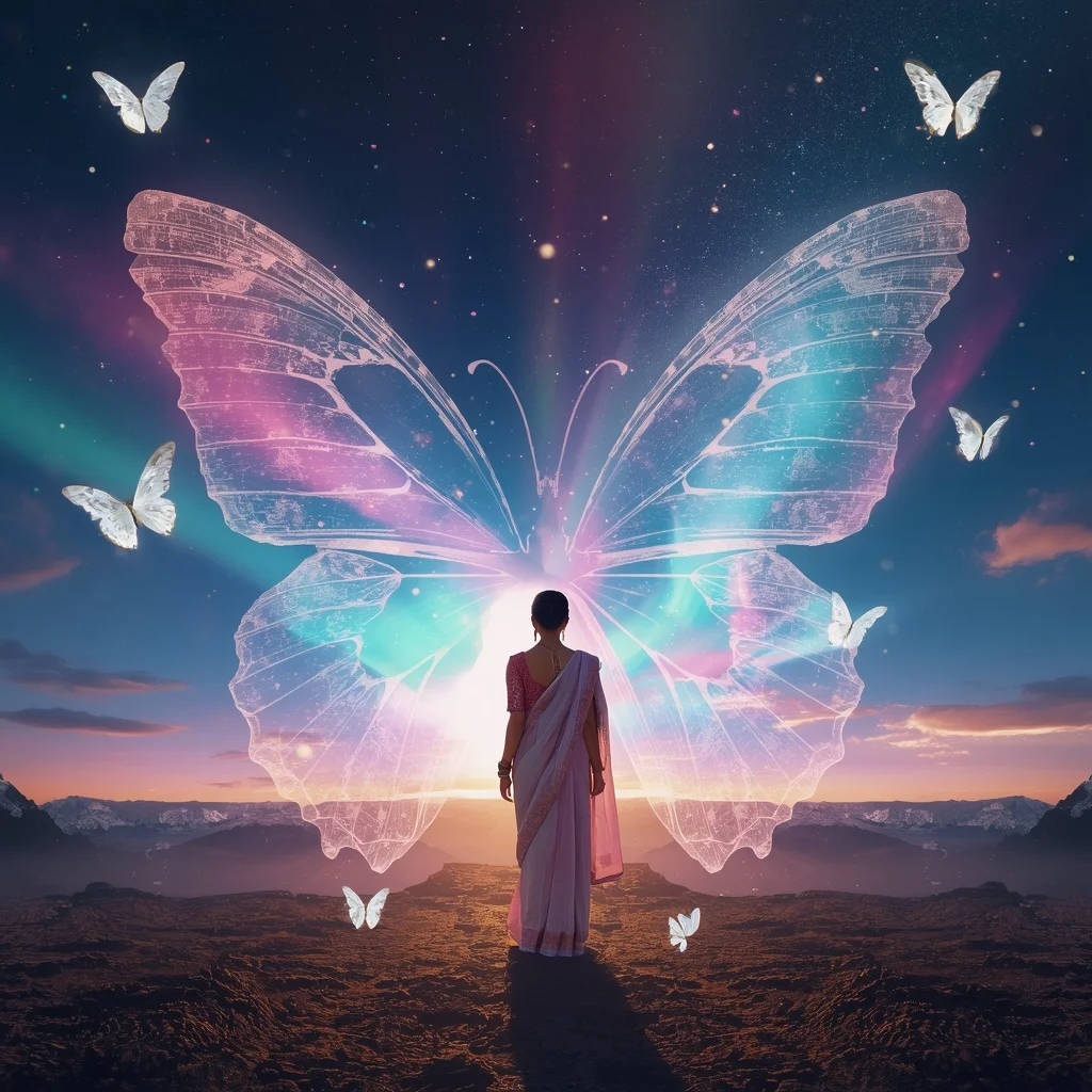 Festive Pastel Saree Aurora Crystal Butterfly Horizon Collage Luxury | Korean Ai Prompt
