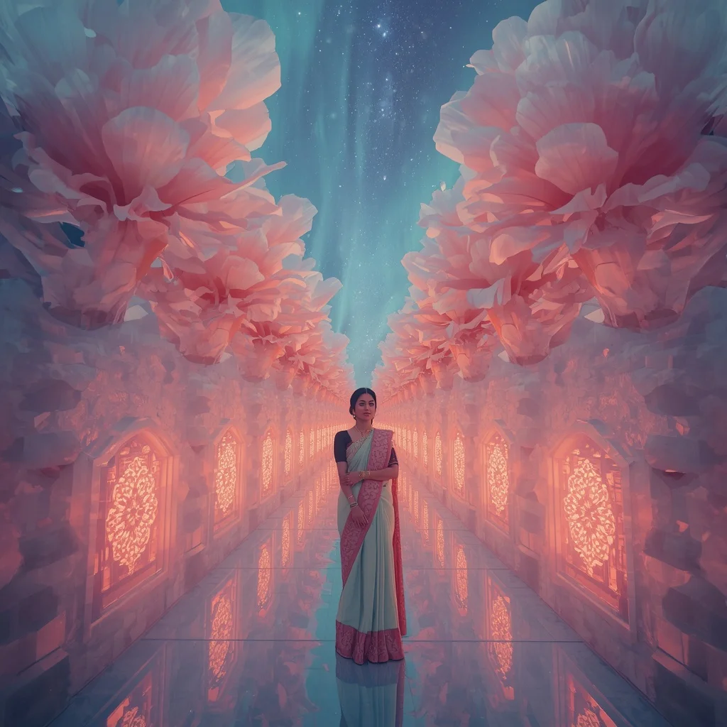 Festive Pastel Saree Aurora Crystal Peony Infinity Sky Kingdom Collage Premium | Best Prompt Ai For Girl