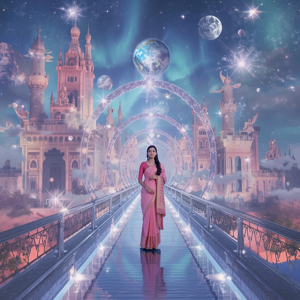 Festive Pastel Saree Aurora Crystal Star Bridge Empire Collage Luxury | New Instagram Trend Prompt For Girl Love