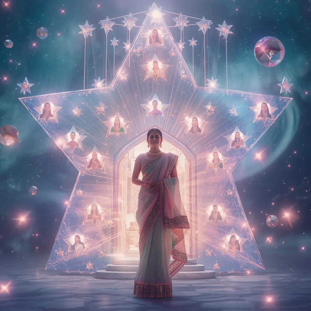 Festive Pastel Saree Aurora Diamond Star Temple Collage Luxury | Happy Ai Prompt
