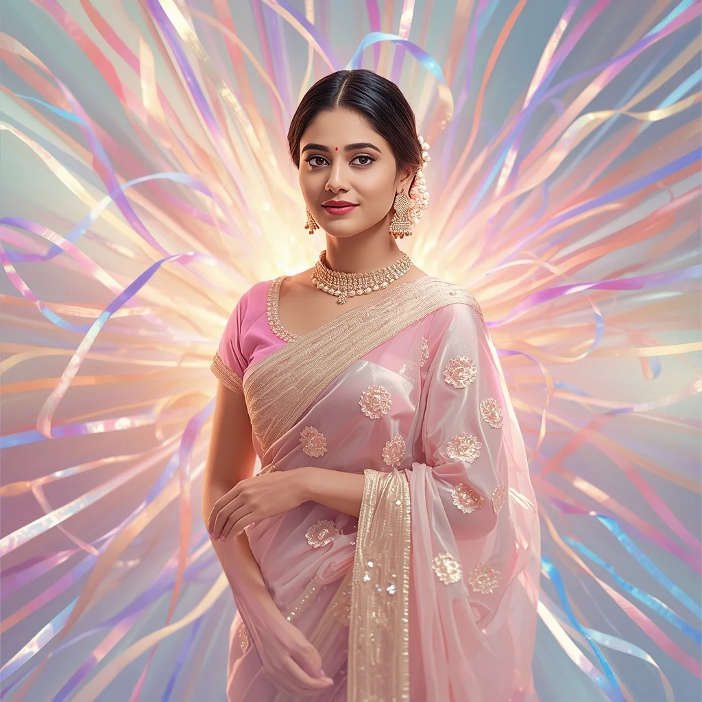 Festive Pastel Saree Aurora Ribbon Explosion Collage Dream Cinematic | Saree Prompt